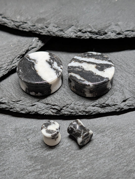 Classic Double Flare Zebra Stone Plugs
