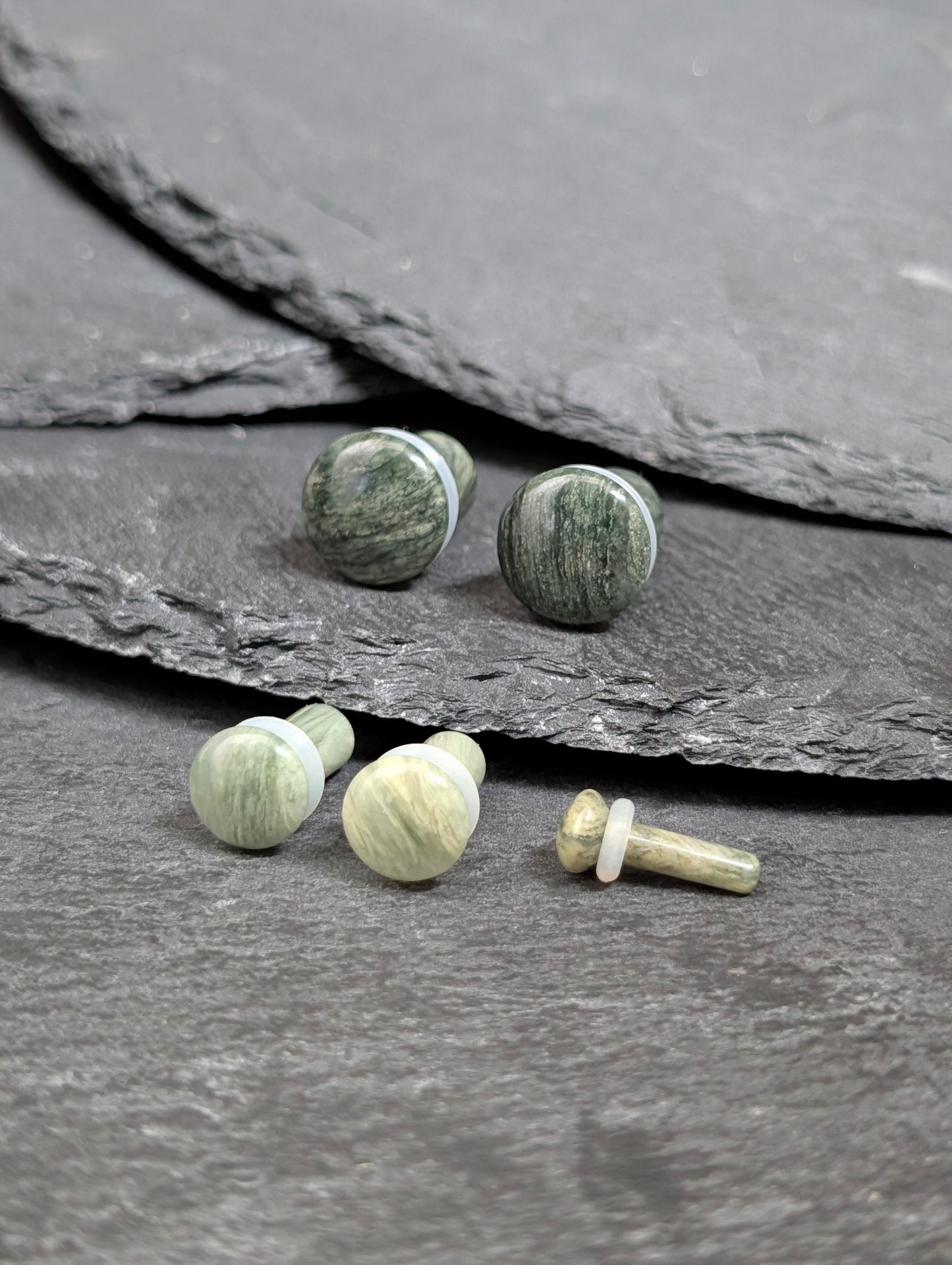 Green Jasper Single Flare Stone Plugs