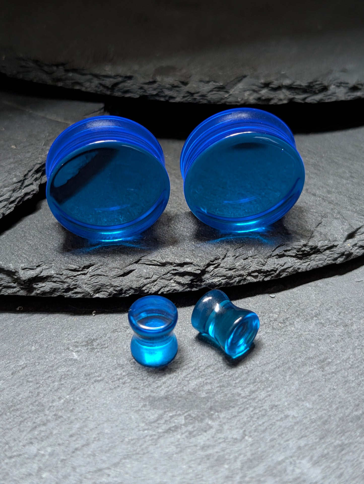 Classic Double Flare Ocean Blue Glass Plugs