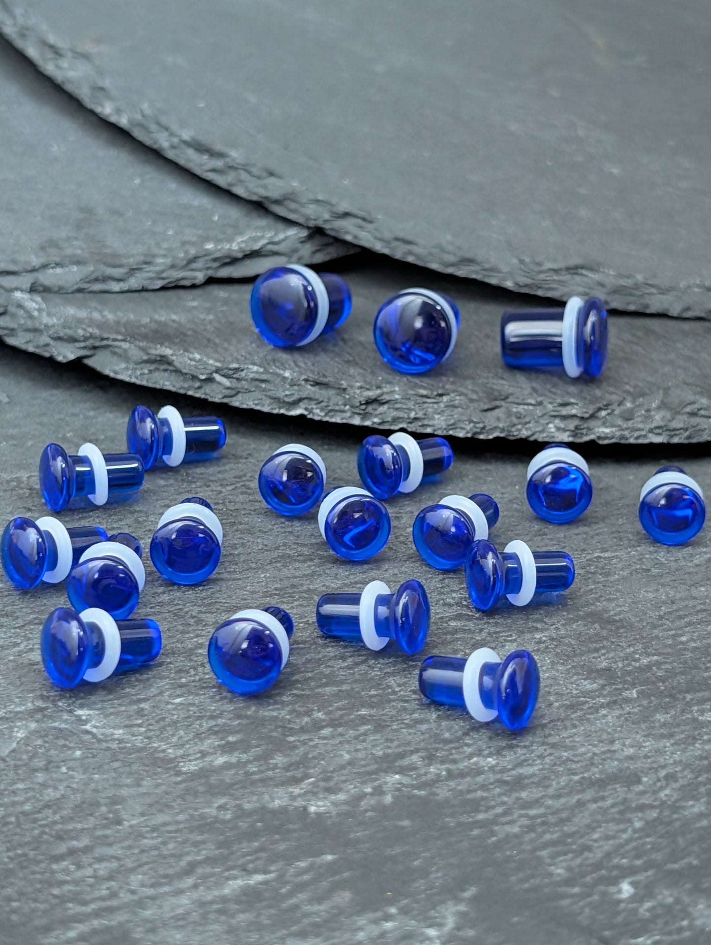 Dark Blue Glass Single Flare Plugs