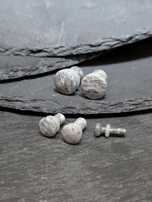Gray Wave Jasper Single Flare Stone Plugs