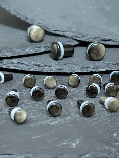 Golden Obsidian Single Flare Stone Plugs