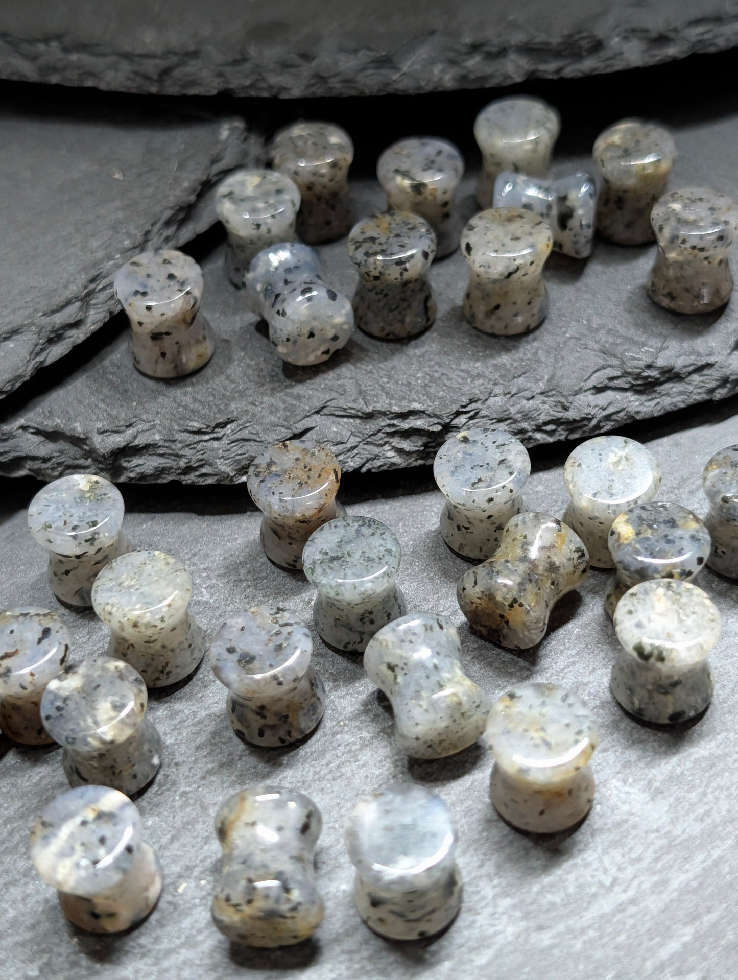 Classic Double Flare Speckled Quartz Stone Plugs