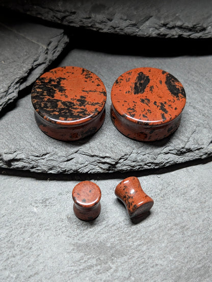 Classic Double Flare Mahogany Obsidian Stone Plugs