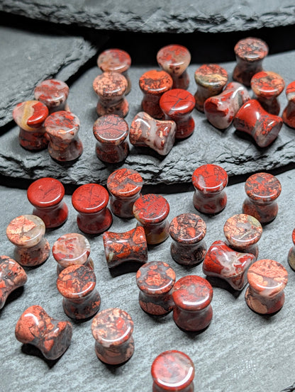 Classic Double Flare Red Brecciated Jasper Stone Plugs