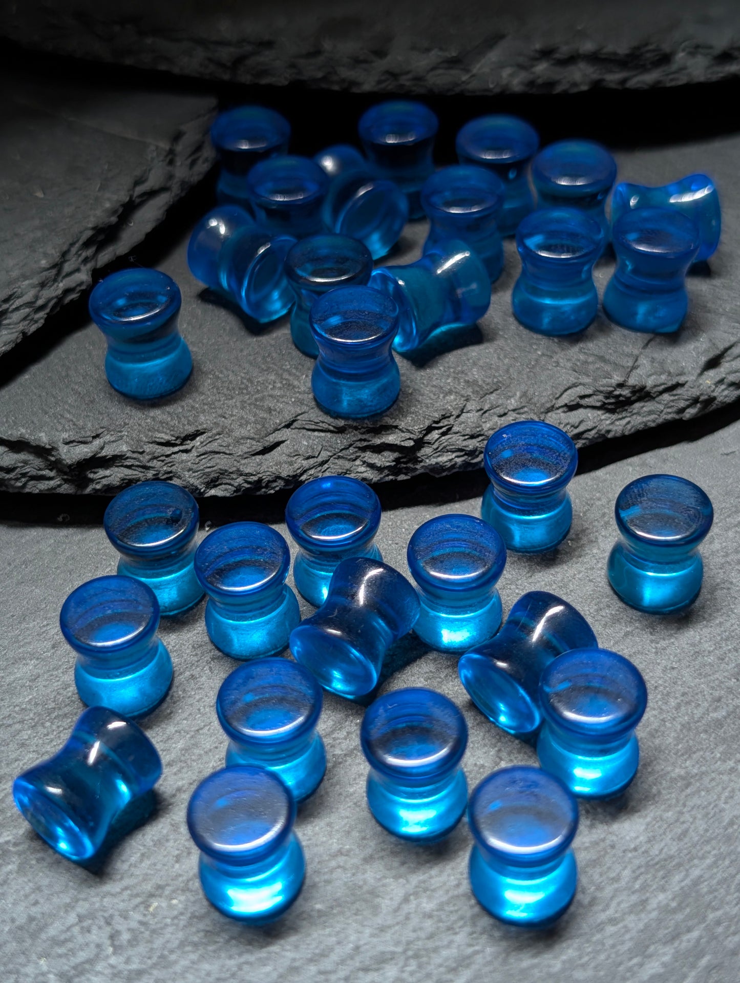 Classic Double Flare Ocean Blue Glass Plugs