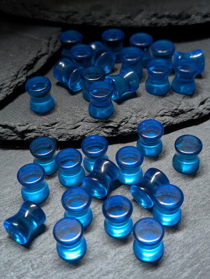 Classic Double Flare Ocean Blue Glass Plugs