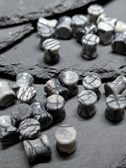 Classic Double Flare Black Net Jasper Stone Plugs
