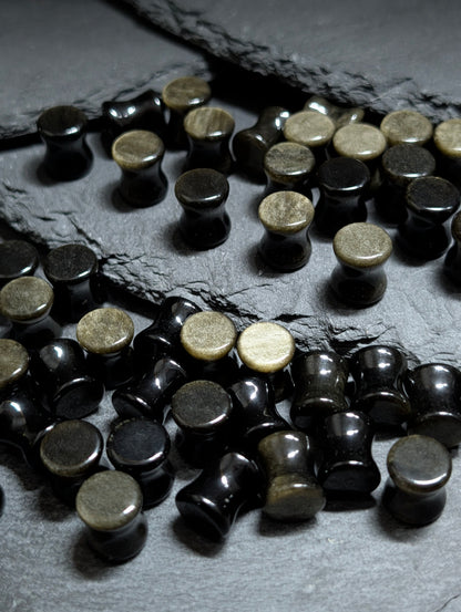 Classic Double Flare Golden Black Obsidian Stone Plugs