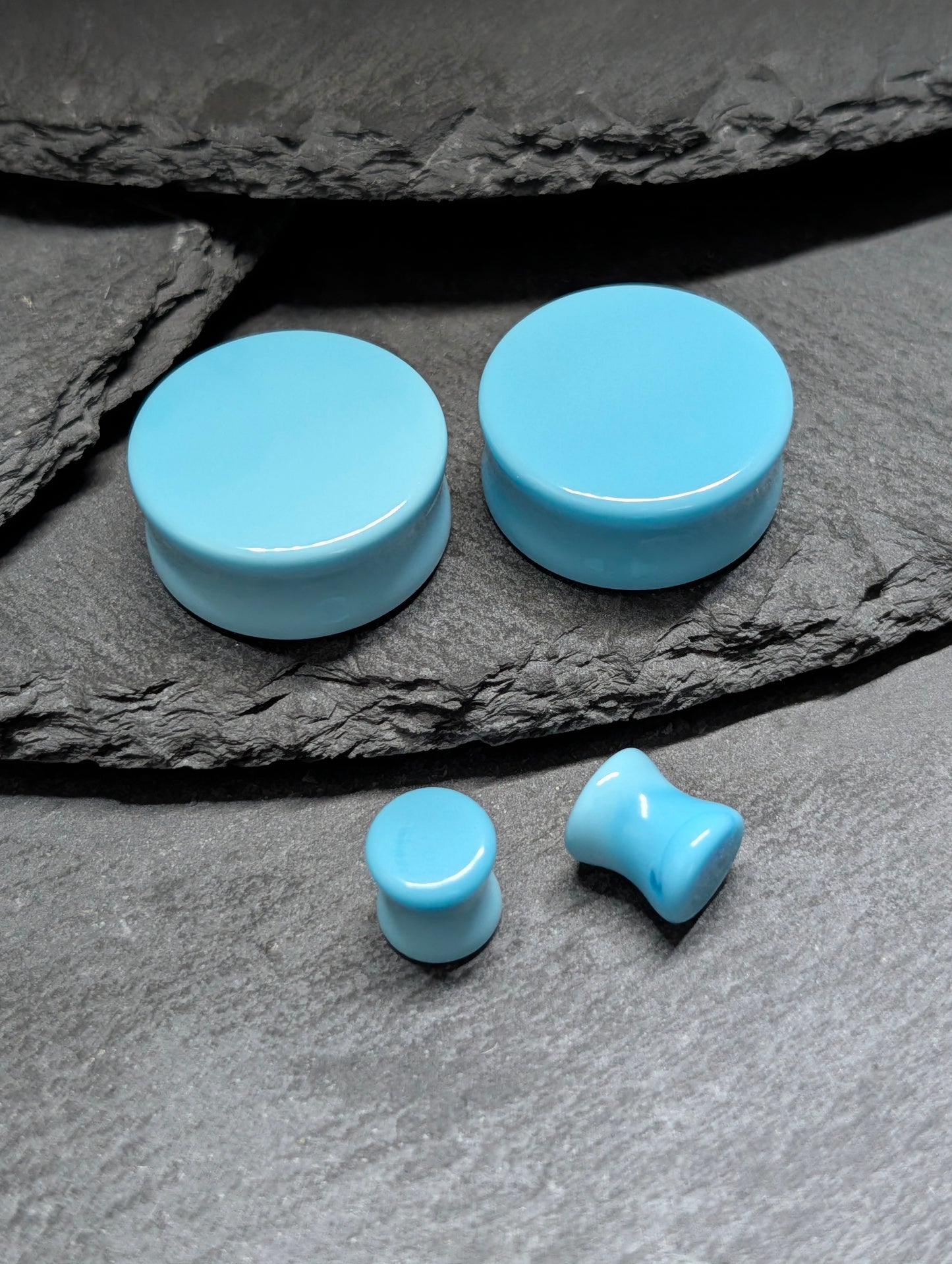 Classic Double Flare Teal Blue Glass Plugs
