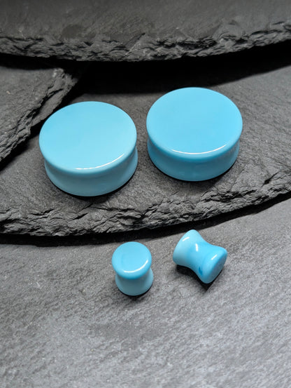 Classic Double Flare Teal Blue Glass Plugs