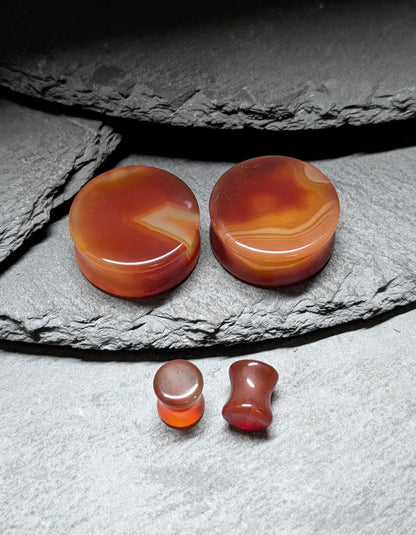 Classic Double Flare Red Agate Stone Plugs