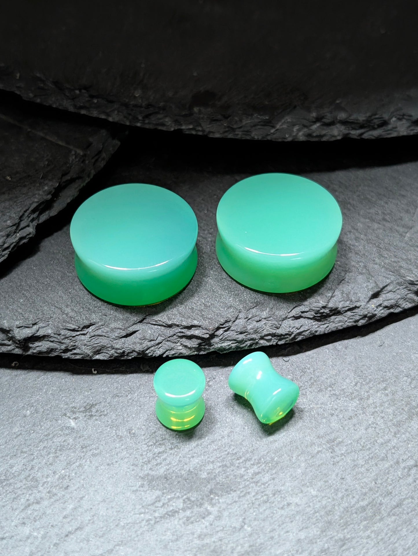 Classic Double Flare Light Green Glass Plugs