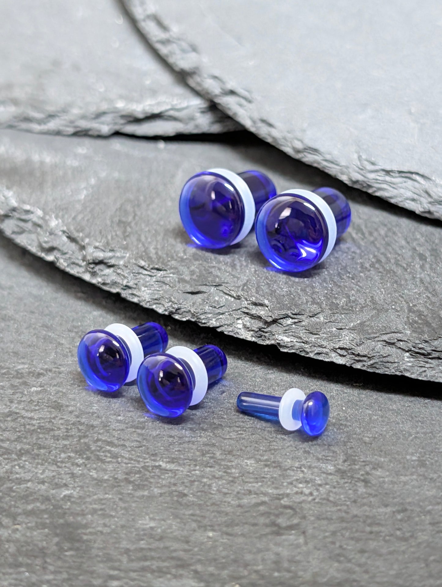 Dark Blue Glass Single Flare Plugs