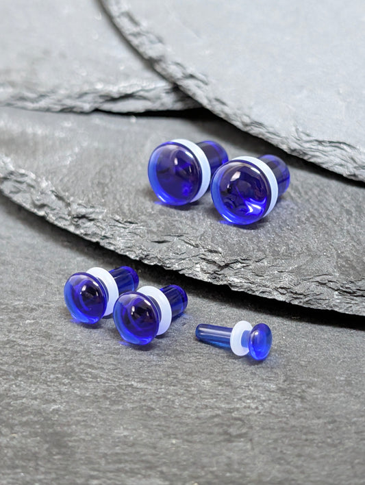 Dark Blue Glass Single Flare Plugs