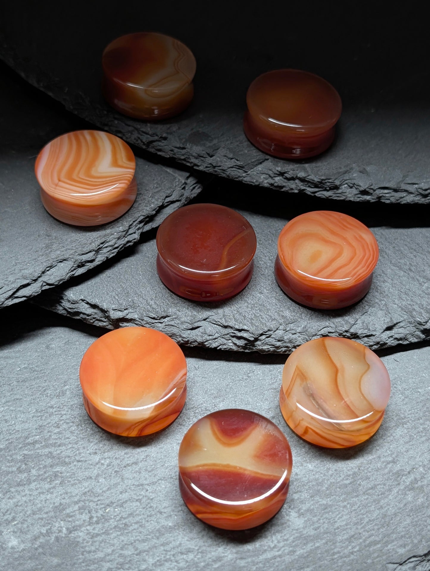 Classic Double Flare Red Agate Stone Plugs
