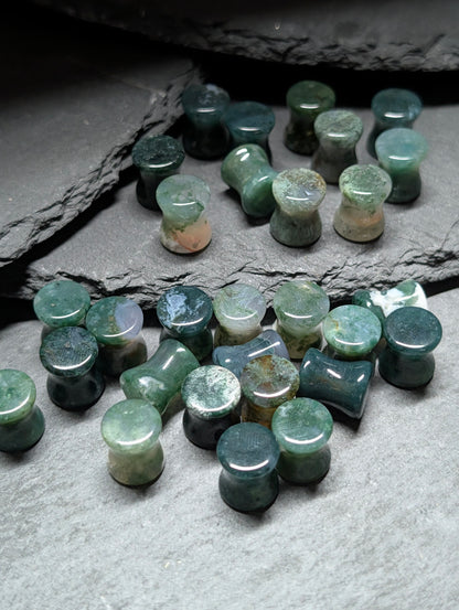 Classic Double Flare Green Moss Agate Stone Plugs