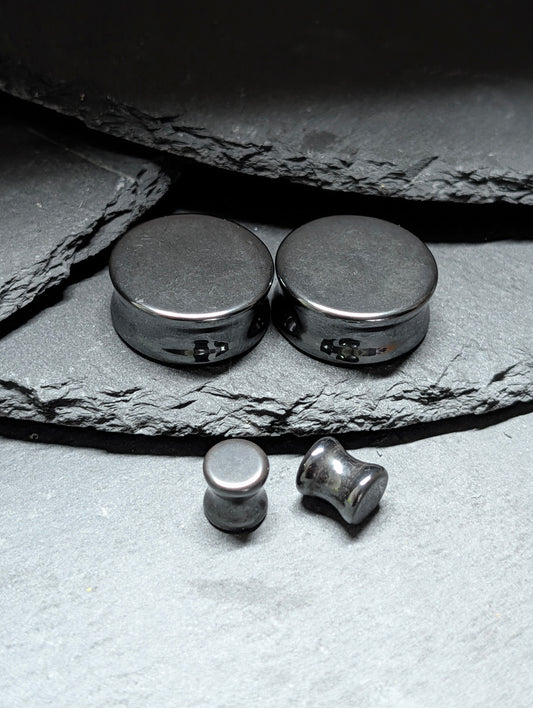 Classic Double Flare Hematite Stone Plugs
