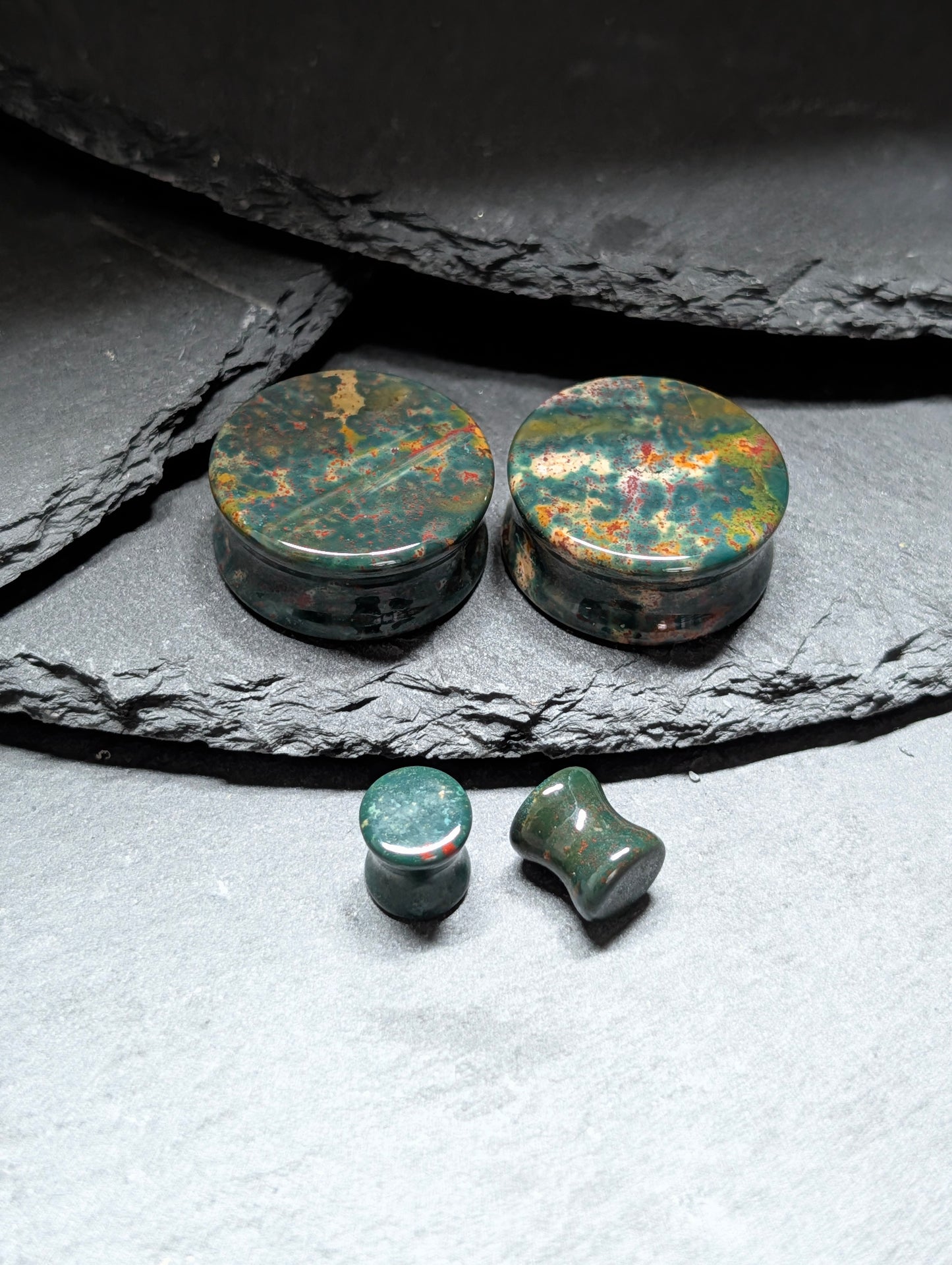Classic Double Flare Indian Bloodstone Stone Plugs