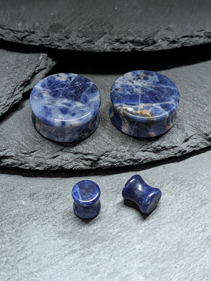 Classic Double Flare Sodalite Stone Plugs