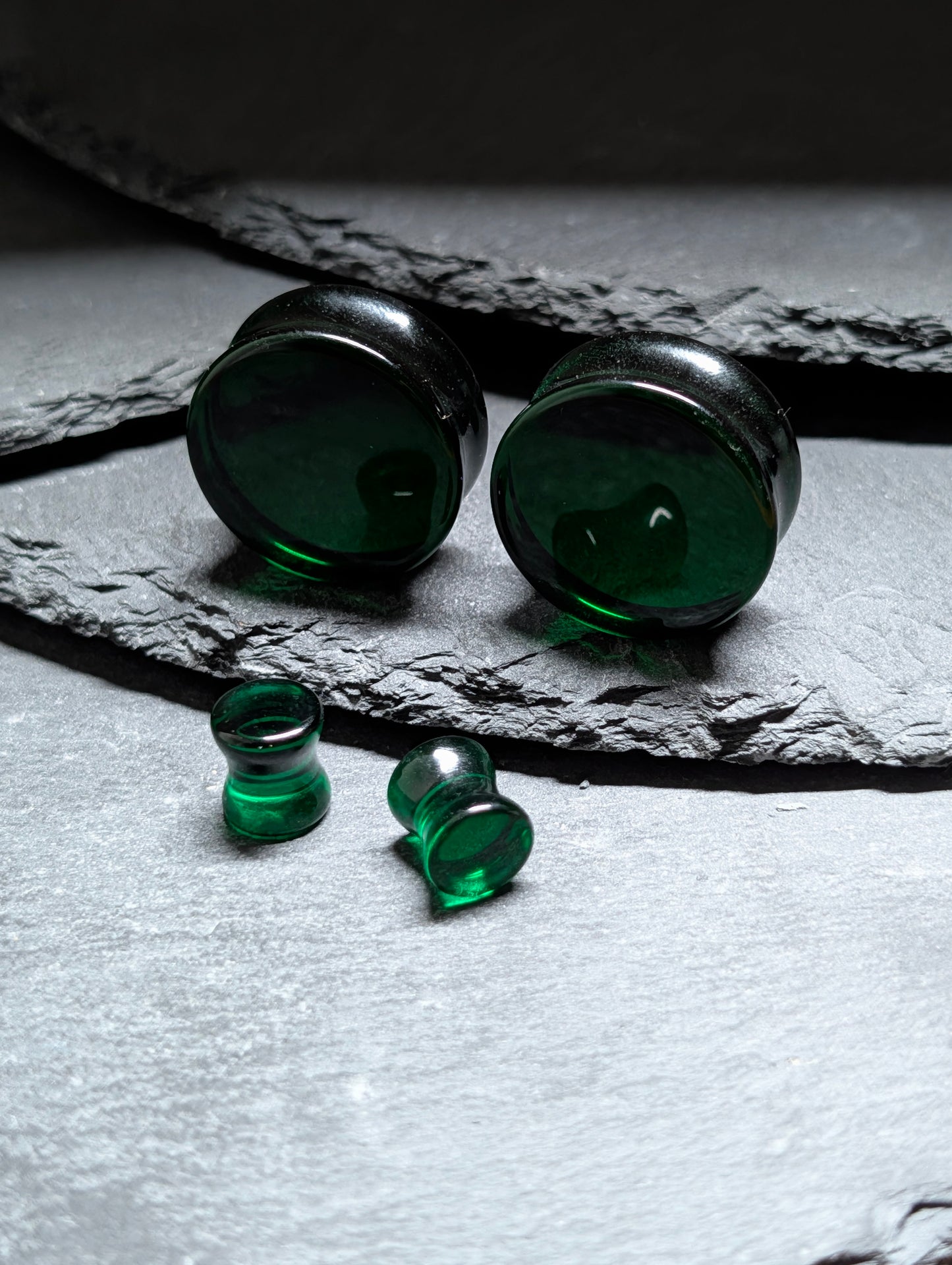 Classic Double Flare Dark Green Glass Plugs