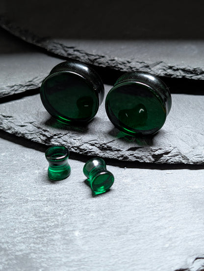 Classic Double Flare Dark Green Glass Plugs