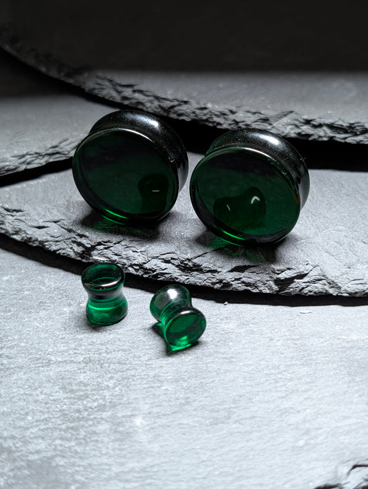 Classic Double Flare Dark Green Glass Plugs