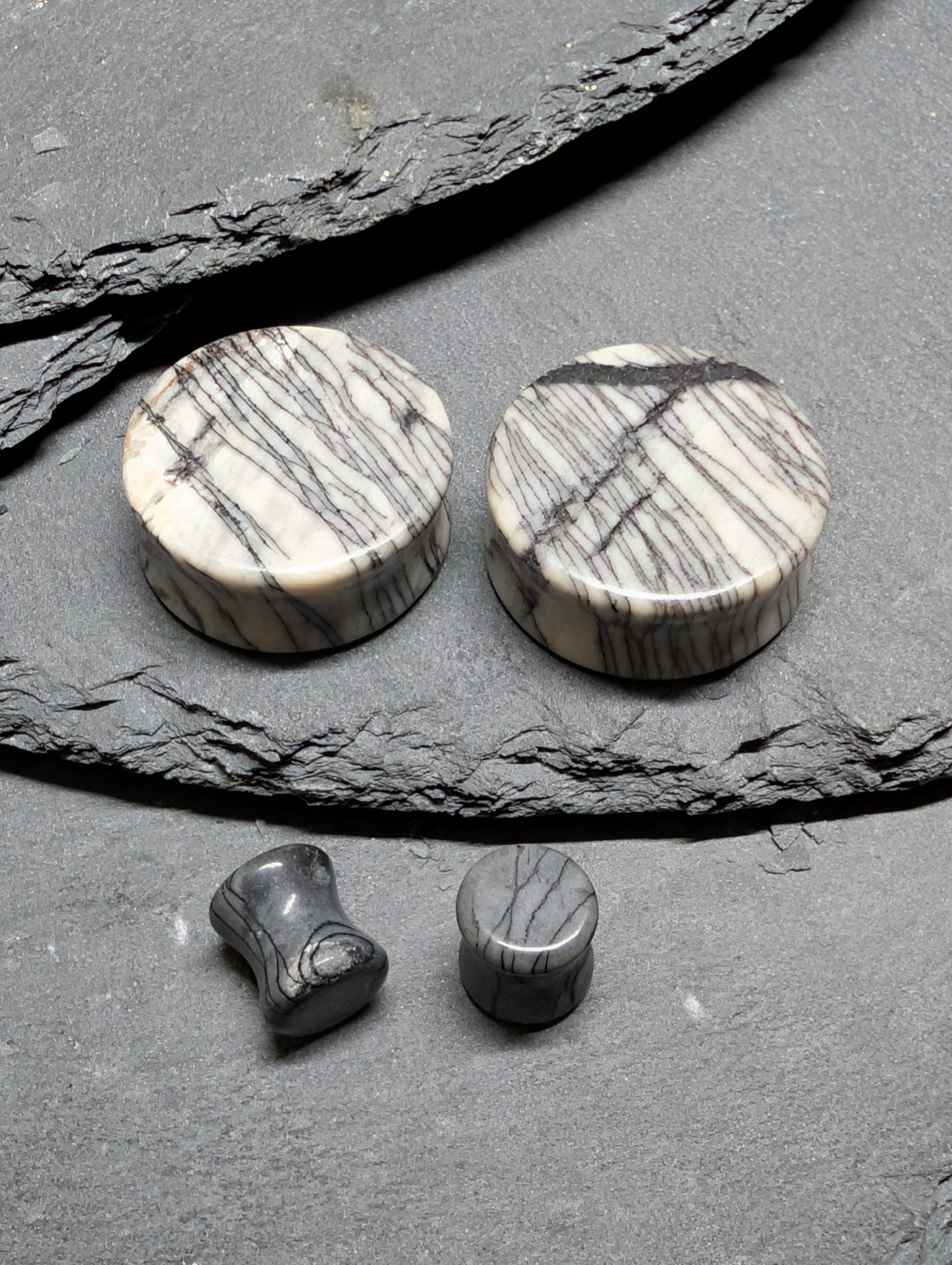 Classic Double Flare Black Net Jasper Stone Plugs