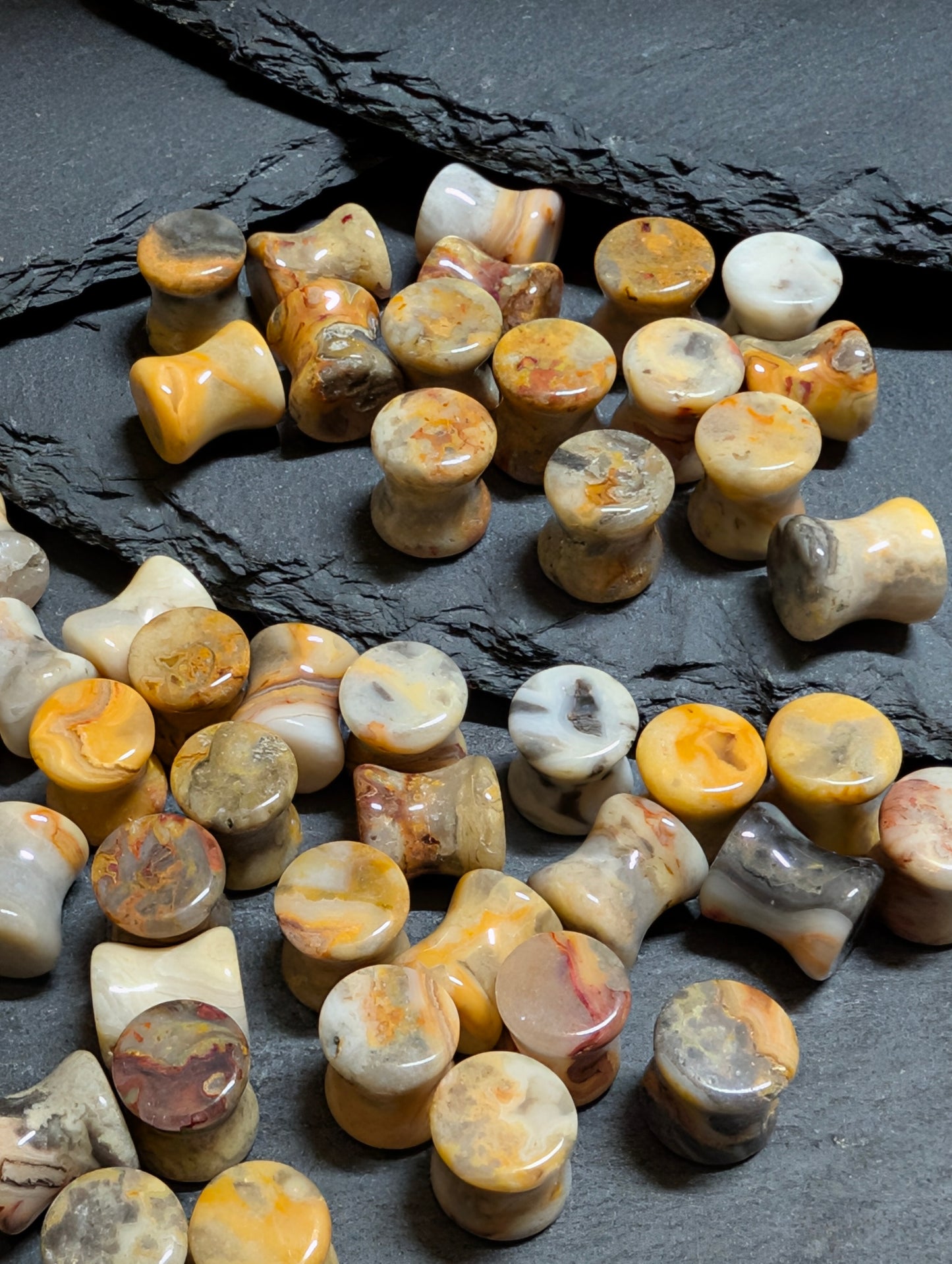 Classic Double Flare Crazy Lace Agate Stone Plugs