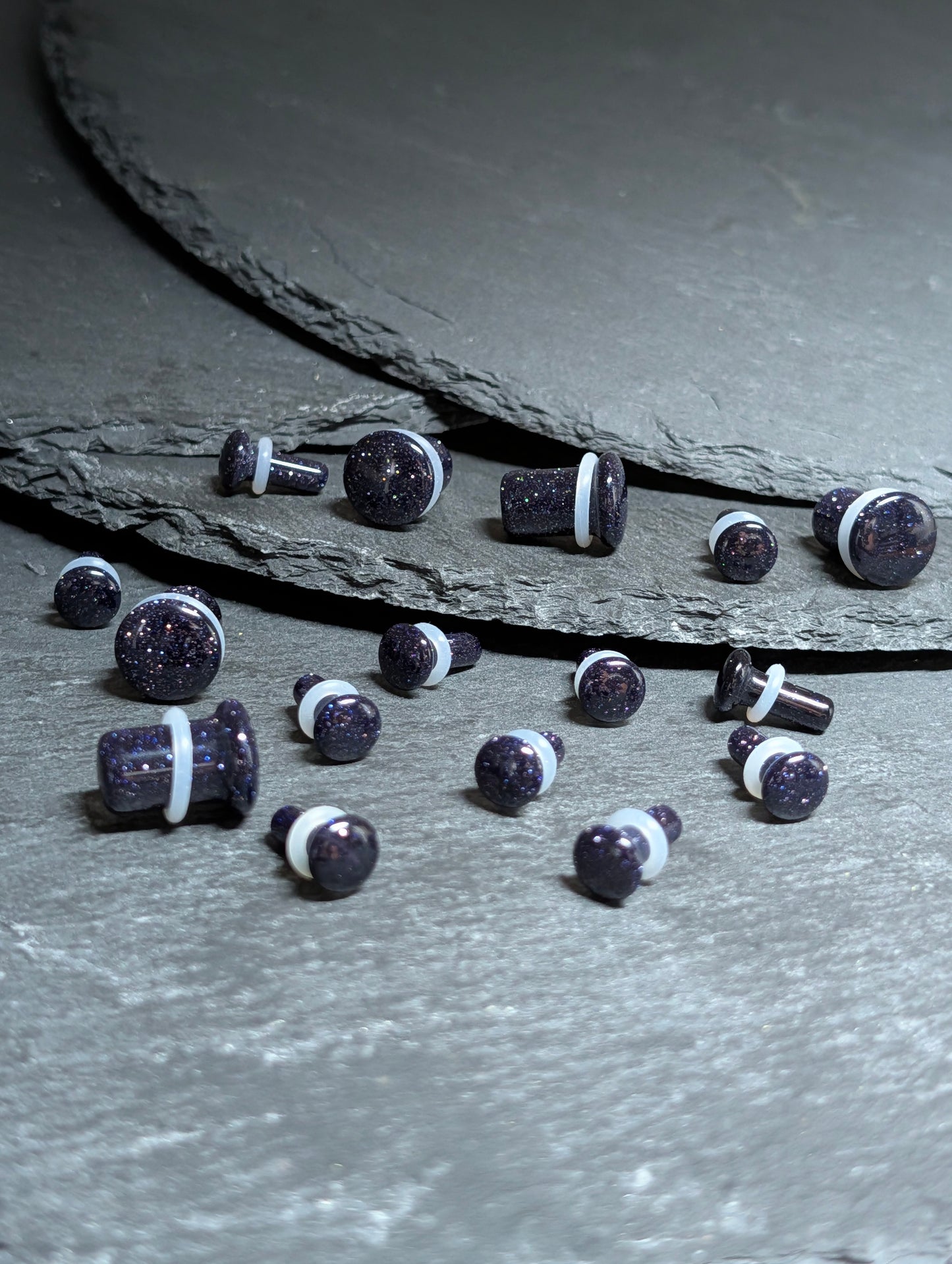 Blue Goldstone Single Flare Glass Plugs