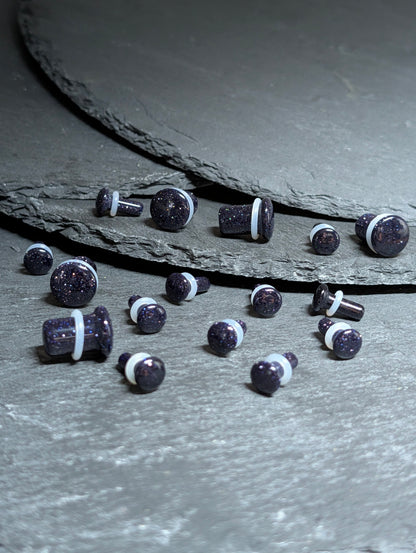 Blue Goldstone Single Flare Glass Plugs