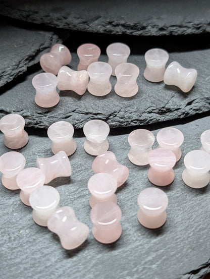 Classic Double Flare Pink Quartz Stone Plugs
