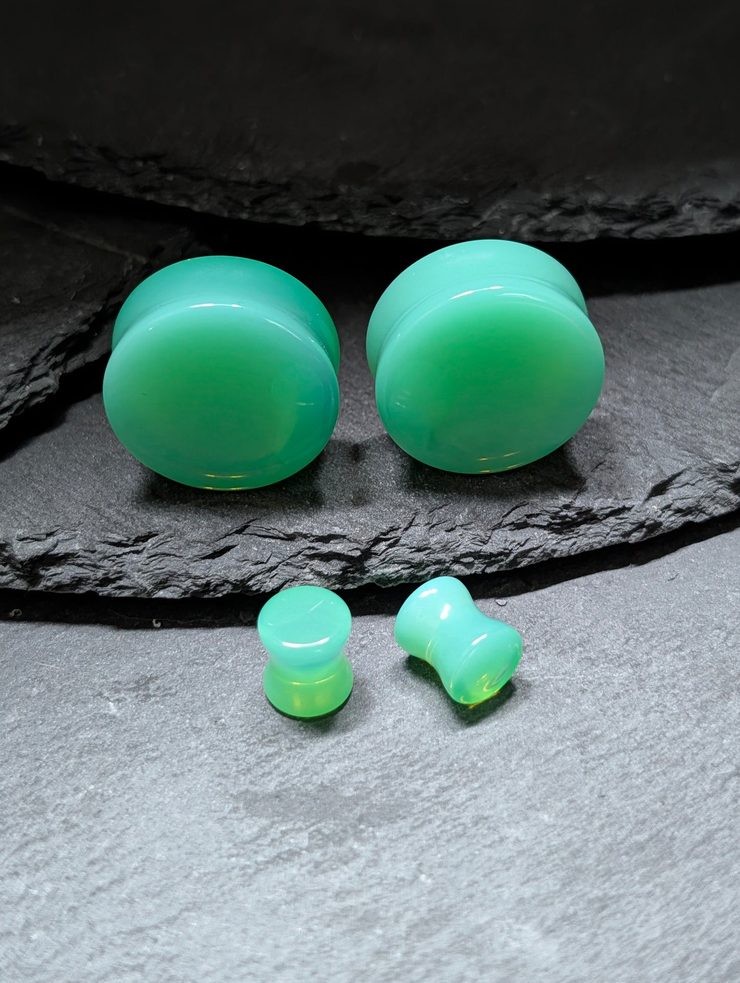 Classic Double Flare Light Green Glass Plugs