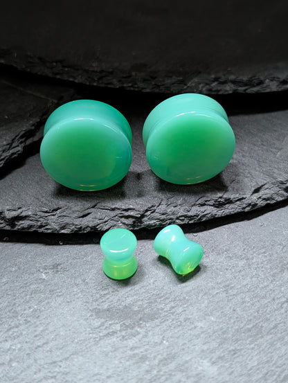 Classic Double Flare Light Green Glass Plugs