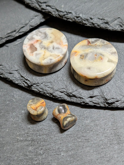 Classic Double Flare Crazy Lace Agate Stone Plugs