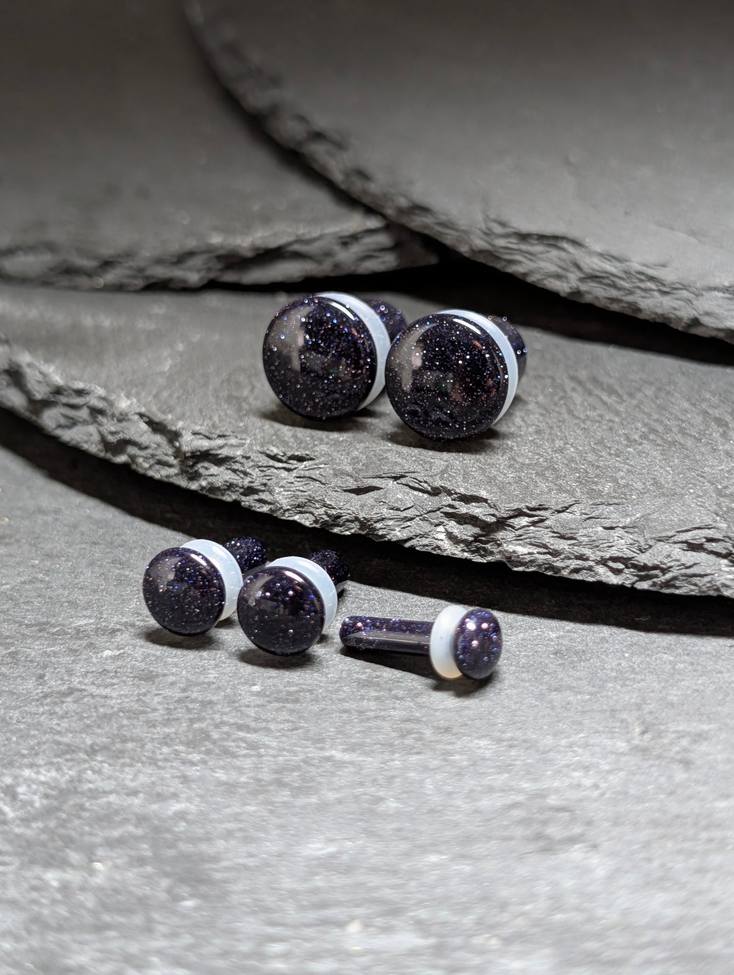 Blue Goldstone Single Flare Glass Plugs