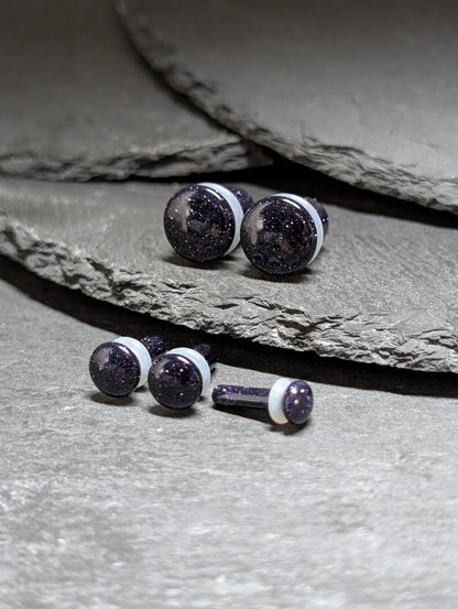 Blue Goldstone Single Flare Glass Plugs