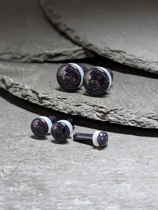 Blue Goldstone Single Flare Glass Plugs