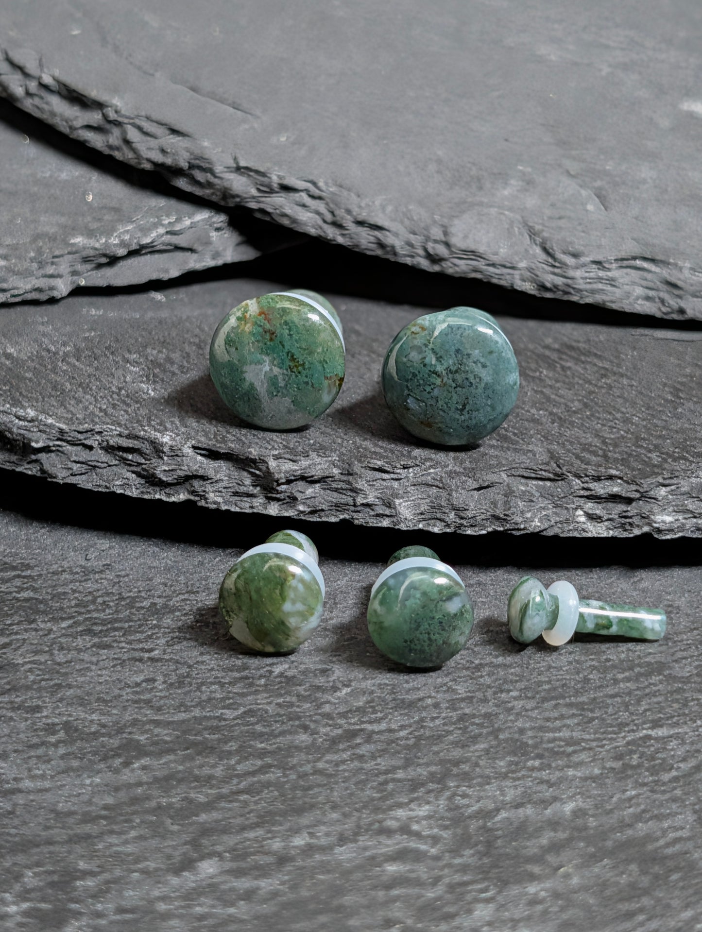 Green Moss Agate Single Flare Stone Plugs
