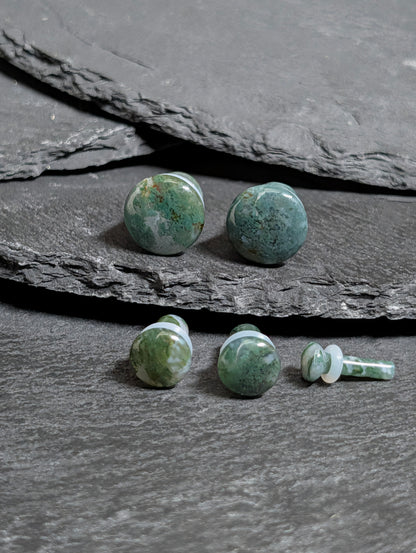 Green Moss Agate Single Flare Stone Plugs