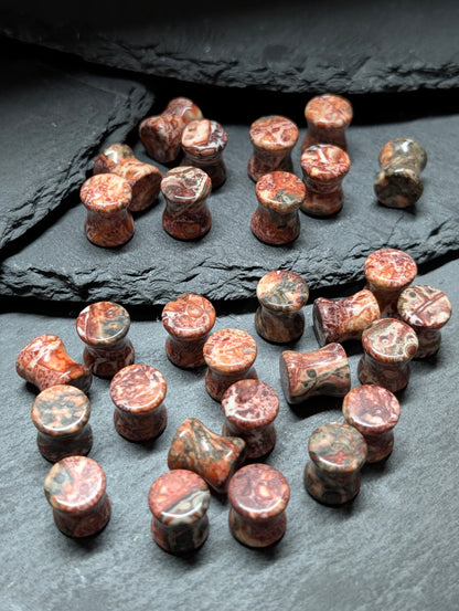 Classic Double Flare Leopard Jasper Stone Plugs