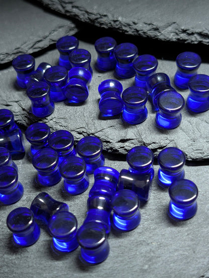Classic Double Flare Dark Blue Glass Plugs