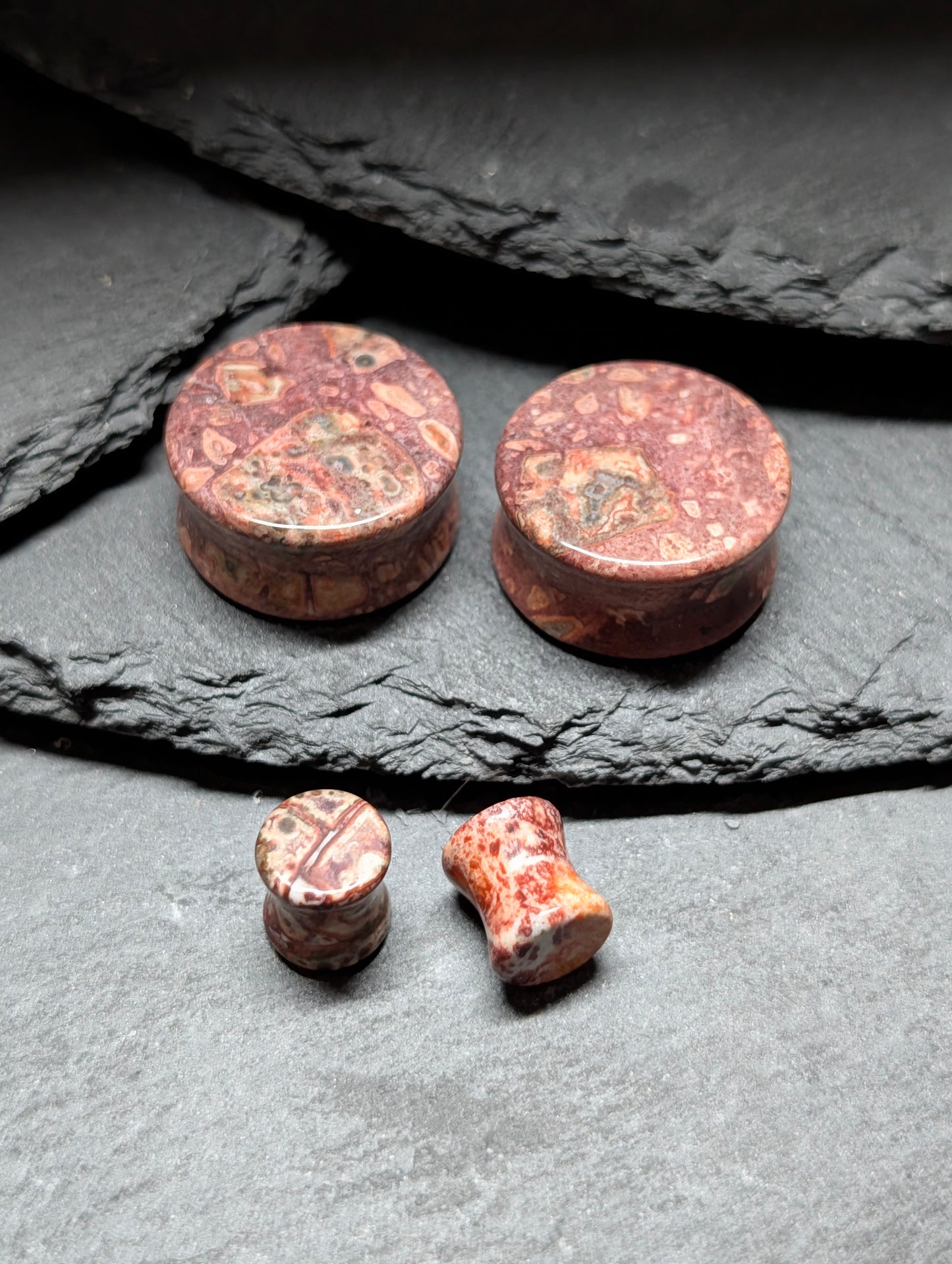 Classic Double Flare Leopard Jasper Stone Plugs