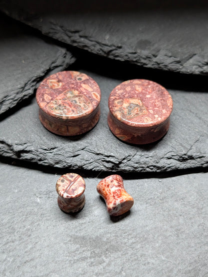 Classic Double Flare Leopard Jasper Stone Plugs