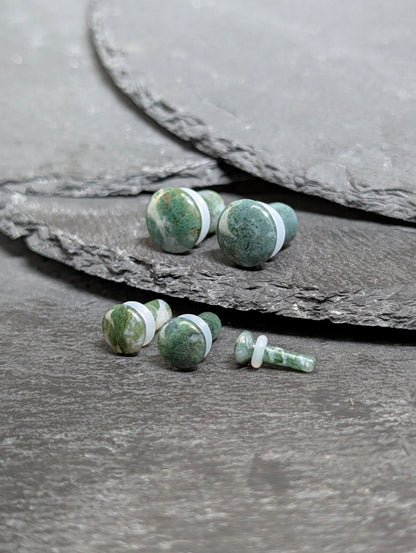 Green Moss Agate Single Flare Stone Plugs