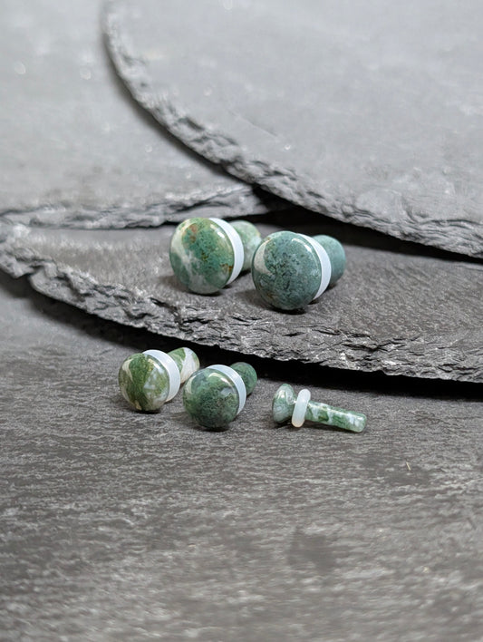 Green Moss Agate Single Flare Stone Plugs