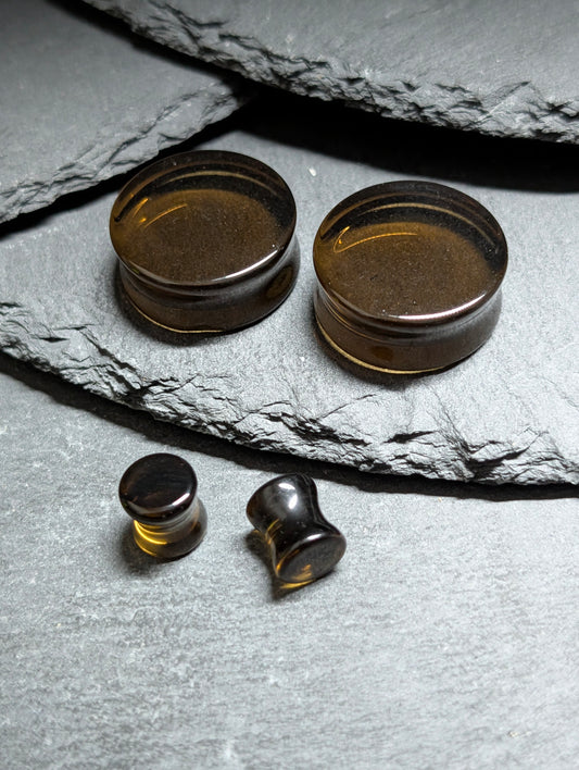 Classic Double Flare Dark Brown Glass Plugs