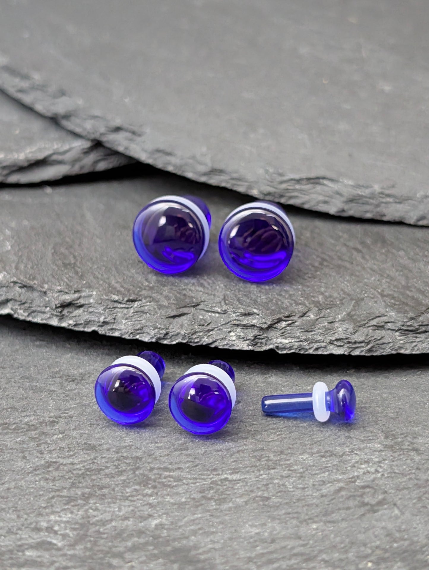 Dark Blue Glass Single Flare Plugs