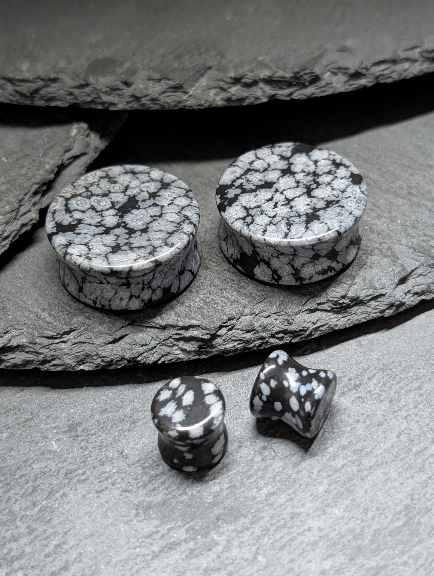 Classic Double Flare Snowflake Obsidian Stone Plugs