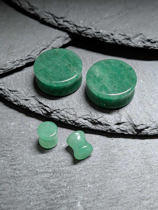 Classic Double Flare Green Aventurine Stone Plugs